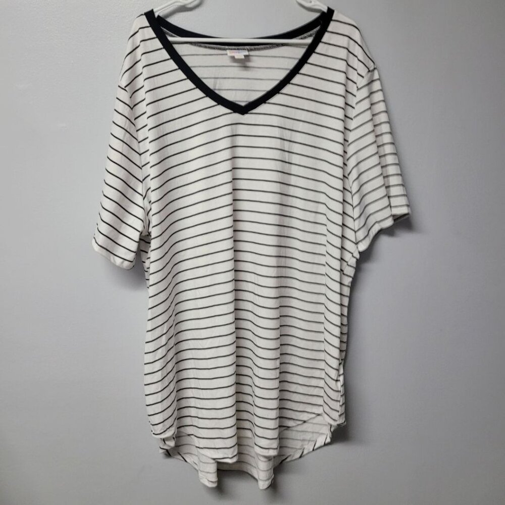 Lularoe Shirt Tunic Black White Striped Short Sleeve Womens 3XL Plus V Neck